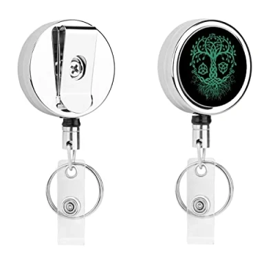 Image de Porte Badge Enrouleur, Arbre De La Vie 2Pcs Clé Retractable En Métal Robuste Reel,Porte Badges Rétractables Pour Clés Employé Médecin 4Cm