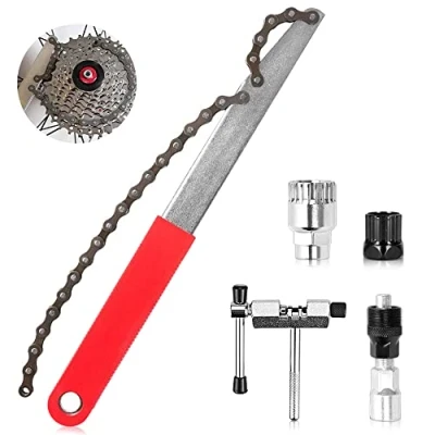 Image de mizikuu Fouet a Chaine, 5 pièces Outil de Retrait Cassette vélo Durable et antidérapant extracteur pignon Kit Roue Libre pour Retirer la du 6,7,8, 9, 10, 11 Vitesses