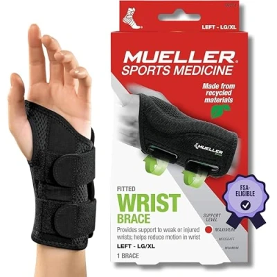 Image de Mueller Greenline Fitted Wrist Brace, bandage pour poignet, noir, taille L/XL gauche