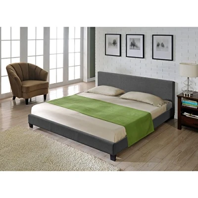 Image de Corium Lit Double Rembourré Design Sommier à Lattes Polyester 180 x 200 cm Gris Foncé