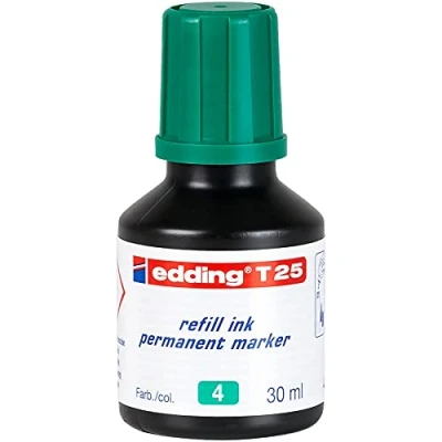 Image de edding T 25 recharge d&#039;encre pour marqueur permanent vert 30 ml avec système de distribution par gouttes, une rapide presque tous les marqueurs permanents edding.