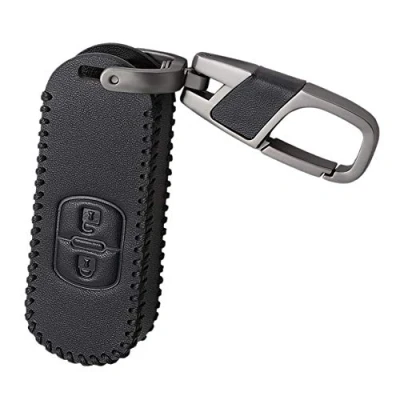 Image de Happyit Cuir Cas de Couverture clé Voiture Porte clés pour Mazda 2 3 5 6 CX3 CX4 CX5 CX CX7 CX9 Axela Atenza Boutons Fob sans (Noir)