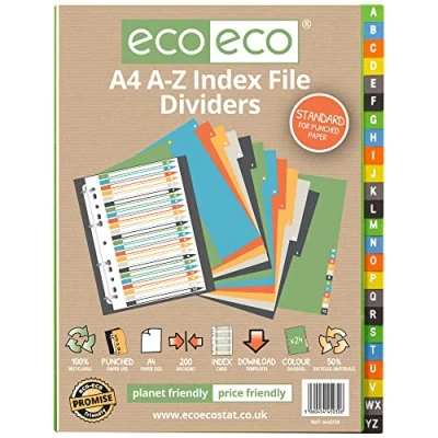 Image de eco A4 50% Recyclé Set A Z Diviseurs de Fichiers d&#039;Index