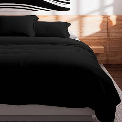 Image de Soleil d&#039;ocre, Housse de Couette en Coton 57 Fils 240x220 cm Uni Noir, par d&#039;Ocre