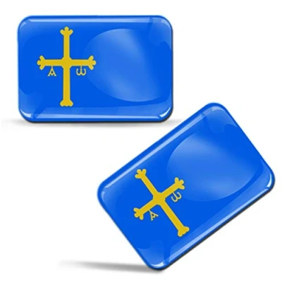 Image de Biomar Labs® 2 x 3D Flexibles Autocollant Stickers Asturies Drapeau Croix de Victoria Espagne Flag Asturias Espagnol Adhésif pour Décoration Voiture Fenêtre Porte Auto Moto Tuning F 88