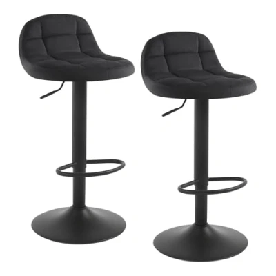 Image de WOLTU Tabouret de Bar en Velours Lot 2 Comptoir Haut Hauteur Réglable Pivotant à 360 Dossier Repose Pieds du Siège 62 83cm Noir BH317sz