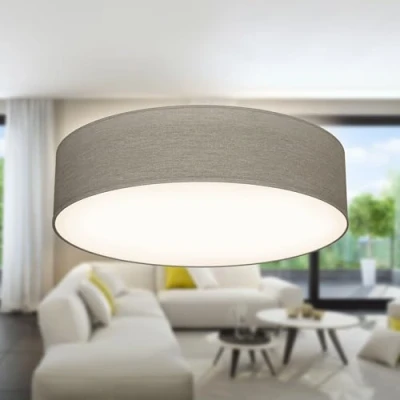 Image de B.K.Licht plafonnier tissu taupe, éclairage plafond design moderne &amp; sobre, bureau, lustre salon, chambre, luminaires intérieur, rond Ø38cm, 2 douilles E27