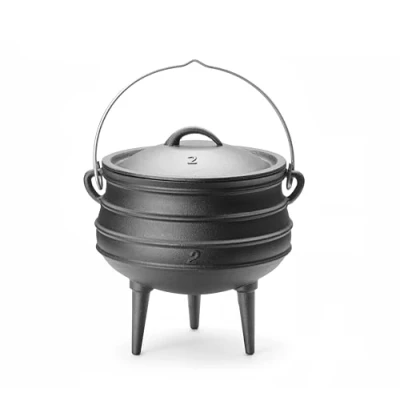 Image de HENDI Marmite en fonte, four néerlaandais sud Africain à 3 pieds, chaudron de sorcière, avec couvercle et anse, potjie faitout africain, pot cuisson, 6L, ø245x(H)280mm, noir