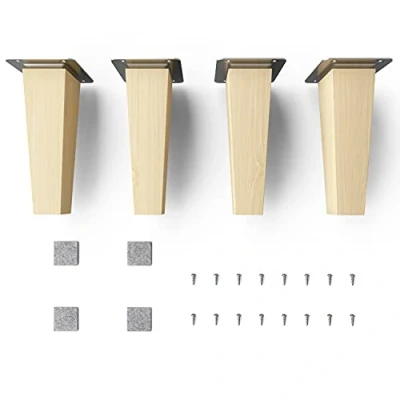 Image de Pieds de meuble en bois sossai® Clif Sqaure Nature (non traitée) Hauteur: 15 cm HMF3 carré, conique (version droite) Matériau: massif (hêtre) pour chaises, tables, placards...