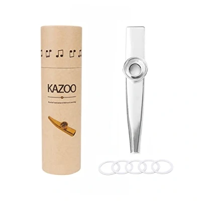 Image de Alnicov kazoo en alliage d&#039;aluminium avec 5 diaphragmes de flûte et une belle boîte pour instruments musique, ukulélé, guitare (argent)