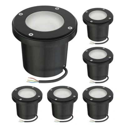 Image de ledscom.de 6 lampes encastrées dans le sol BOFU pour l&#039;extérieur, IP67, pivotantes, noires, rondes, 150mm Ø ; GU10 LED 630lm blanc incl.