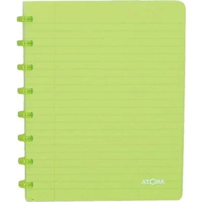 Image de Atoma Cahier A5 à Anneaux Ligné 8mm avec Marge 72 Feuilles Détachables (144 Pages) Couverture en Polypropylène Recyclable Vert Transparent, (4.1356)