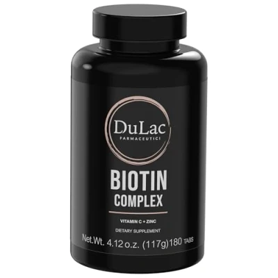 Image de biotine cheveux, ongles, peau, 180 comprimés Dulàc complement alimentaire cheveux avec selenium zinc vitamine C et graines de citrouille pour la pousse Made in Italy