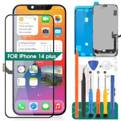 Image de SRJTEK pour iPhone 14 Plus écran LCD Remplacement d&#039;écran Assemblage de numériseur A2886, A2632, A2885, A2896, A2887 Kits réparation (Noir)