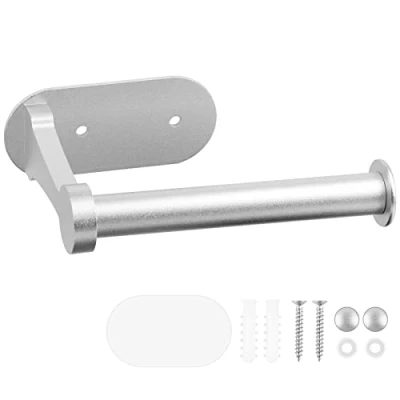 Image de Support Papier Toilette Mural, sans Perçage, Porte Auto adhésif, Space Aluminium, 2 Types d&#039;installation, pour Salle de Bain et Cuisine