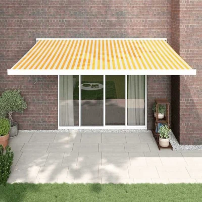 Image de vidaXL Auvent rétractable jaune et blanc 4x3 m tissu aluminium 3154558