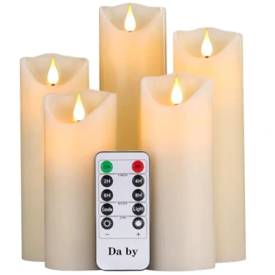 Image de Da by Bougies à LED de, Ensemble de 5 décoratives (14 cm, 15 16 18 20 cm), Bougie sans Flamme avec télécommande 10 Touches.Flamme Clignotante, Faite Vraie Cire