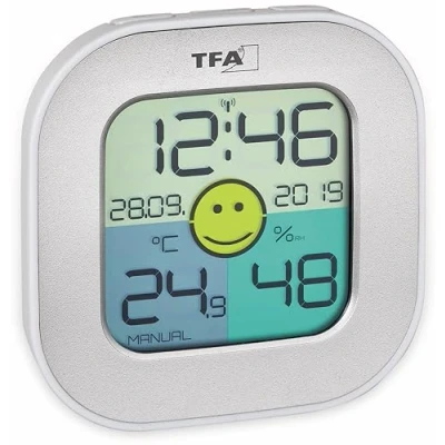 Image de TFA Dostmann Hygromètre Fun, intérieur, thermomètre numérique, humidimètre, argent, l 9 x 2 H cm, argente