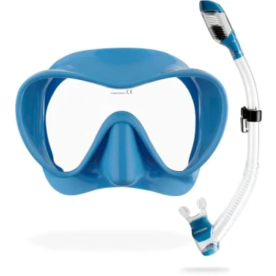 Image de CRESSI F1 Combo Set Blue Metal Masque + Tuba sec Pour la Plongée et le Snorkelling, Métal Bleu, Taille Unique, Unisex