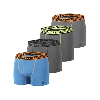 Image de FREEGUN Caleçon Homme Doux, Boxer Homme, AKTIV, Training et Liberté de Mouvement (Lot 4), Gris, Bleu, Orange, Jaune, Taille L