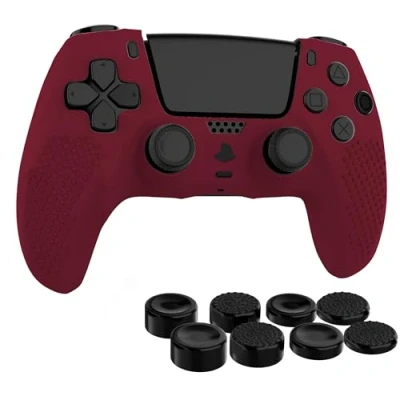Image de MyGadget Housse Silicone Compatible avec Manette PS5 INCL. 8 Capuchons pour Joysticks (Petits Grands) Coque Playstation 5 Dualsense Wireless en Bordeaux