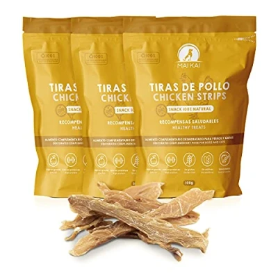 Image de MAIKAI Lot 3 x 100g Filet de Poulet Séché Friandises pour Chien 100% Naturelles Protéines et Nutriments Qualité Nourriture Complémentaire Barf Mastication Naturel
