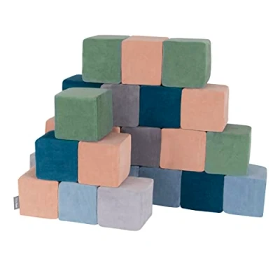 Image de KiddyMoon Velour Blocs Mous pour Bébé 24 Pièces Cubes De Construction en Mousse 14Cm, Cubes: Bleu Lagune Vert Forêt Rose Sables Glacier Gris Montagnes