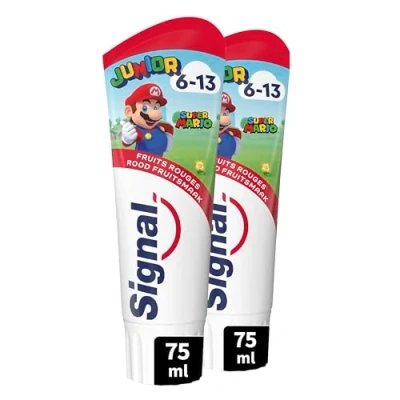 Image de Signal Dentifrice Junior Super Mario Fruits Rouges 6 13 ans 2x75ml