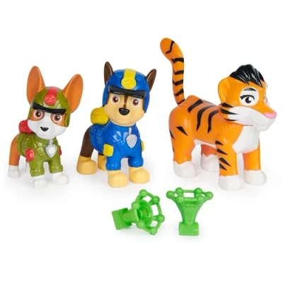 Image de Paw Patrol Jungle Pups, Figurines articulées Chase, Tracker &amp; Tiger avec Lance Projectile, Jouets pour Les garçons et