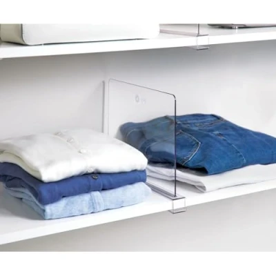 Image de The Home Edit by iDesign Séparateur d&#039;étagères en plastique recyclé transparent 30,5cm par 22,9cm pour l&#039;organisation et la séparation dans les placards