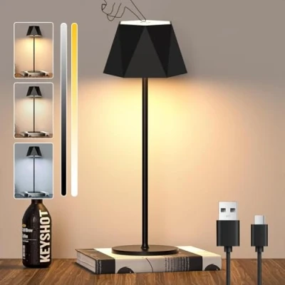 Image de Lampe de Table Sans Fil LED à Batterie Tactile Dimmable, Rechargeable avec USB C, Bureau étanche IP44 pour l&#039;extérieur Chambre, Camping, 5600mAh