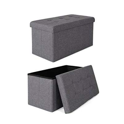 Image de dibea Tabouret Pliable en Lin Cube Coffre de Rangement, 76x38x38 cm Gris