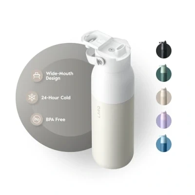 Image de LARQ Bottle Swig Top 680ml Bouteille à large goulot en acier inoxydable isolation sous vide Garde l’eau froide d’eau réutilisable pour le sport et les voyages, Granite White