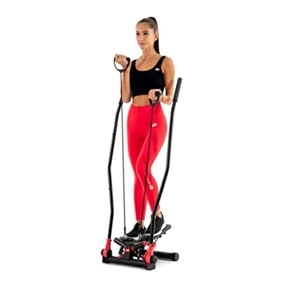 Image de Hop Sport Stepper Pliable HS 045S Slim avec poignées, Nordic Walking, Fitness extenseurs, Résistance réglable, Ordinateur d&#039;entraînement, Rouge
