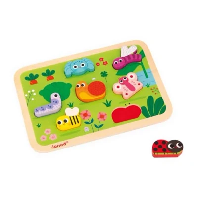 Image de JANOD Chunky Puzzle Le Jardin Bois FSC 7 pièces Développement Motricité Fine,Concentration et Imagination Dès 18 Mois,J07120