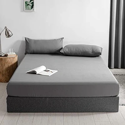 Image de Good Nite Drap Housse 140 x 200 cm Gris 30 en Polyester Extra Profond Doux et Respirant Lavable Machine