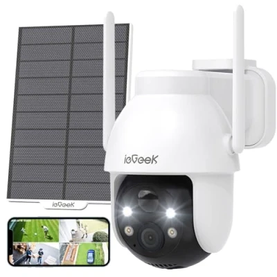 Image de ieGeek 2K Camera Surveillance WiFi Exterieure sans Fil 360 PTZ Exterieur Solaire Vision Nocturne Couleur, Détection Humaine PIR, Audio Bidirectionnel, IP65, ZY C2