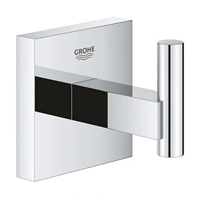 Image de GROHE Start Cube Patère Murale pour Salle de Bain, Fixations Cachées, Platine Fixation Incluse, Métal, A coller avec QuickGlue ou à visser, Chromé, 40961000