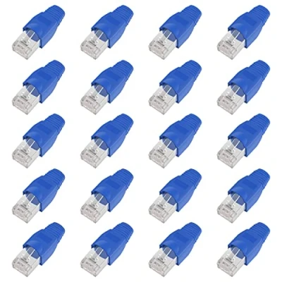Image de ShipeeKin 20 pcs blindé modulaires Prises réseau RJ45 Ethernet Cat5e Cat5 Cat 5e Cat6 Cat6e 8P8 C UTP STP 50U Plaqué Or câble LAN Plug (Bleu)