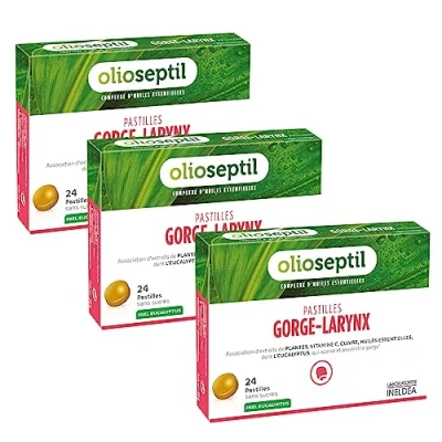 Image de OLIOSEPTIL Pastilles à Sucer Gorge Larynx Sans Sucres Ajoutés Extraits de Plantes, Vitamine C, Cuivre et Huiles Essentielles Apaise Assainit la Goût Miel Eucalyptus Lot 3