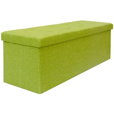 Image de DuneDesign Coffre de Rangement XXL Pliante 110x38x38cm INCL 2 cloisons 120L Pouf Pliable Repose Pieds rectangulaire rembourré 3 Places Limette