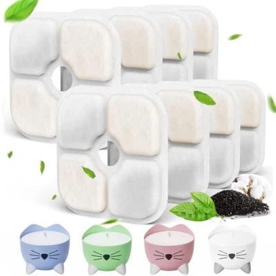 Image de 8 pièces Filtre Fontaine Eau Chat,Filtre Chat,avec Système de Triple Filtration avec Résine et Charbon Actif,pour Une a Chat 2,5L 3L (Modèle 43717,473722)