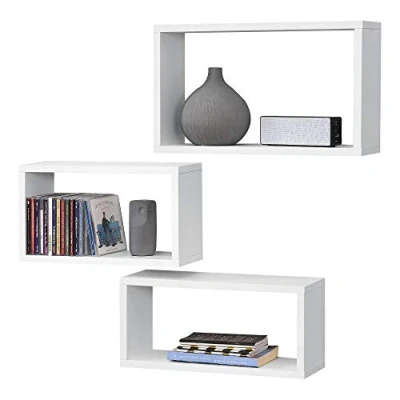 Image de [en.casa] Lot de 3 Étagères Murales Design Set d&#039;Étagères Flottantes Stylées Tailles Différentes Capacité Charge 5 kg Panneau Particules Mélaminé Blanc Mat