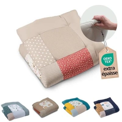 Image de tapis d&#039;éveil ULLENBOOM pour bébé 80x80 cm 100% OEKO TEX Fabriqué dans l&#039;UE, épais rembourré Fleurs roses Idéale comme de jeux bébé, motricité et sol enfant
