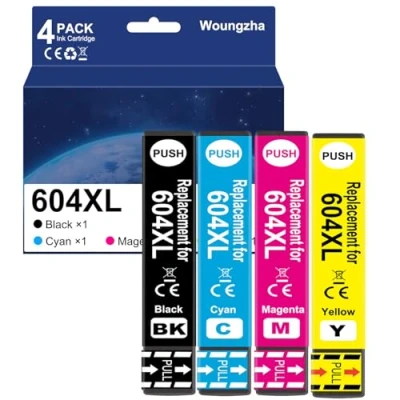 Image de Woungzha Lot de 4 cartouches d&#039;encre 604XL compatibles avec Epson 604 XL pour Expression Home XP 2205 4200 3200 3205 2200 4205 Workforce WF 2935 2930 2910 2950DWF