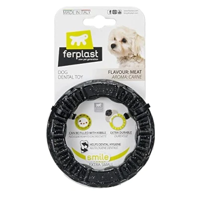 Image de Ferplast Jouet Chien, Distributeur Croquettes ou Friandises, en Caoutchouc Naturel Durable à Mâcher, Arôme de Poulet, Rebondissant, Lancer et rapporter, Crazy Bell Jouets pour Petit Orange