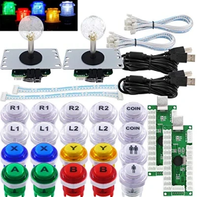 Image de SJ@JX Arcade 2 Player Game Controller Stick DIY Kit LED Buttons with Logo MX Microswitch 8 Way Joystick USB Encoder Cable for PC MAME Raspberry Pi Color Mix