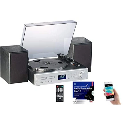 Image de auvisio Systèmes de musique : platine/numériseur, DAB+, CD, Bluetooth, MC, USB, MP3, 80 W (chaîne stéréo avec tourne disque, chaînes HiFi, numérisation)