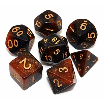 Image de CREEBUY DND Lot de dés Noirs et dorés avec Motif Brouillard pour Donjon Dragons D&amp;D D20, D12, D10, D%, D8, D6, D4