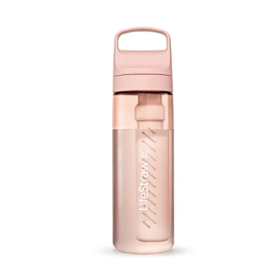 Image de LifeStraw Go Series Gourde filtrante sans BPA 650ml pour les voyages et l’usage quotidien. Élimine bactéries, parasites microplastiques. Améliore le Goût, Cherry Blossom (rosa)
